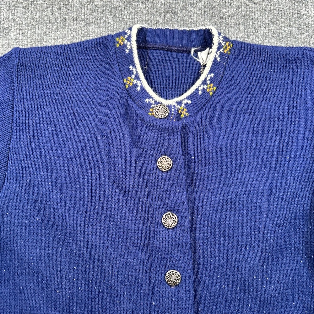 Unbranded Cardigan Womens Size 36 Blue Wool Nordic Fair Isle Knit Silver Button
